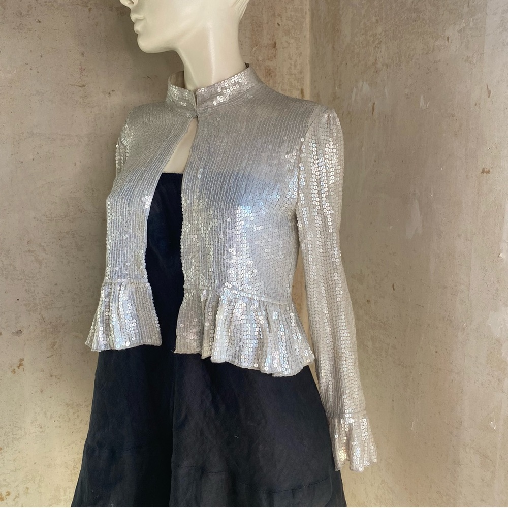 Generra Silver Sequin Cropped Jacket Top Y2k - image 2